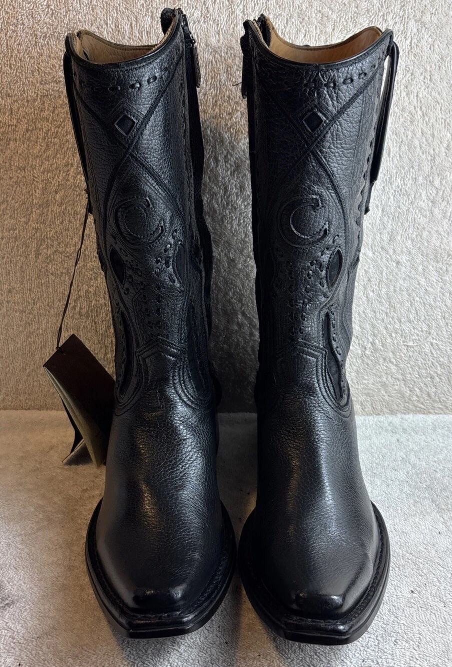 Cuadra Men's Deer Zipper Embroidery Narrow Square Toe Black Boots 7 EE 67764